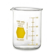 Стакан Гриффина Kimble Colorware 400 мл, низкий, с желтой градуировкой, с носиком, стекло (Артикул 14000Y-400)