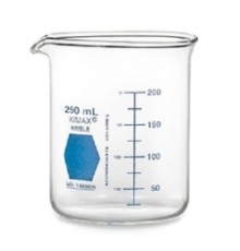 Стакан Гриффина Kimble Colorware 250 мл, низкий, с синей градуировкой, с носиком, стекло (Артикул 14000B-250)