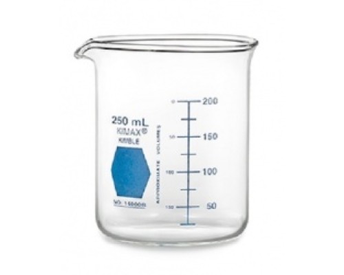Стакан Гриффина Kimble Colorware 600 мл, низкий, с синей градуировкой, с носиком, стекло (Артикул 14000B-600)