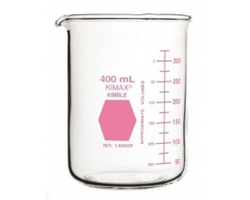 Стакан Гриффина Kimble Colorware 1000 мл, низкий, с розовой градуировкой, с носиком, стекло (Артикул 14000P-1000)