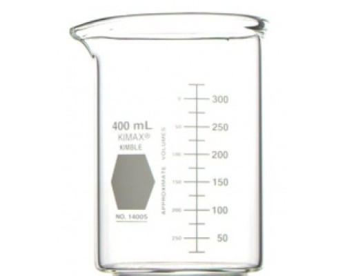 Стакан Kimble 400 мл, низкий, прочный, с градуировкой, с носиком, стекло (Артикул 14005-400)