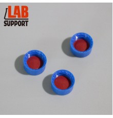 Крышка с вклееной септой Super Bonded красный PTFE/белый силикон, без прорези, для виал 9 мм + синяя навинчивающаяся крышка, 100 шт/уп, Lab-Support, Китай